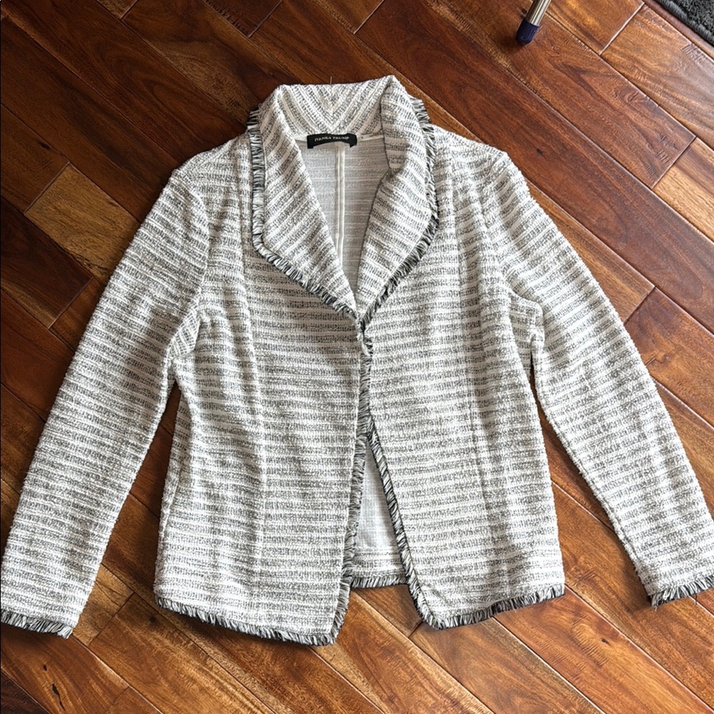 Ivanka Trump -  Black and White Cotton/Poly Blazer with Notched Lapel